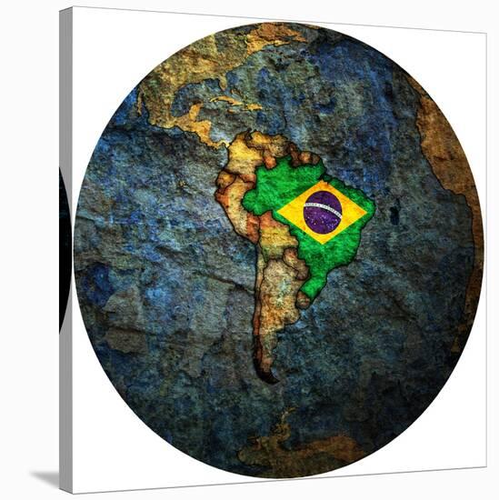 Brazil Flag On Globe Map-michal812-Stretched Canvas