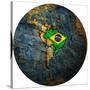 Brazil Flag On Globe Map-michal812-Stretched Canvas