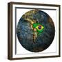 Brazil Flag On Globe Map-michal812-Framed Premium Giclee Print