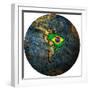 Brazil Flag On Globe Map-michal812-Framed Premium Giclee Print