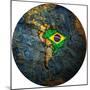 Brazil Flag On Globe Map-michal812-Mounted Premium Giclee Print