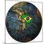 Brazil Flag On Globe Map-michal812-Mounted Premium Giclee Print