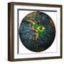 Brazil Flag On Globe Map-michal812-Framed Art Print