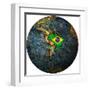 Brazil Flag On Globe Map-michal812-Framed Art Print