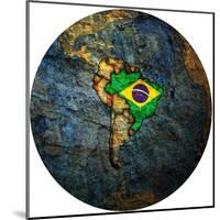 Brazil Flag On Globe Map-michal812-Mounted Art Print