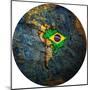 Brazil Flag On Globe Map-michal812-Mounted Art Print