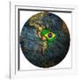 Brazil Flag On Globe Map-michal812-Framed Art Print