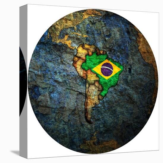 Brazil Flag On Globe Map-michal812-Stretched Canvas