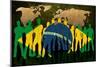 Brazil - Flag Style Of People Silhouettes And World Map Background-ilolab-Mounted Art Print