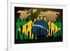 Brazil - Flag Style Of People Silhouettes And World Map Background-ilolab-Framed Art Print