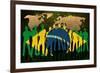 Brazil - Flag Style Of People Silhouettes And World Map Background-ilolab-Framed Art Print