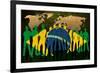 Brazil - Flag Style Of People Silhouettes And World Map Background-ilolab-Framed Art Print