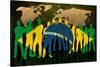 Brazil - Flag Style Of People Silhouettes And World Map Background-ilolab-Stretched Canvas