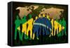 Brazil - Flag Style Of People Silhouettes And World Map Background-ilolab-Framed Stretched Canvas