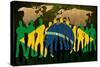 Brazil - Flag Style Of People Silhouettes And World Map Background-ilolab-Stretched Canvas