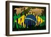 Brazil - Flag Style Of People Silhouettes And World Map Background-ilolab-Framed Premium Giclee Print