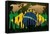 Brazil - Flag Style Of People Silhouettes And World Map Background-ilolab-Framed Stretched Canvas