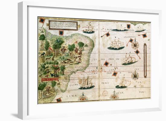 Brazil from the "Miller Atlas" by Pedro Reinel, circa 1519-null-Framed Giclee Print