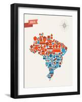 Brazil Geometric Figures Map-cienpies-Framed Art Print