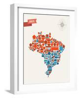 Brazil Geometric Figures Map-cienpies-Framed Art Print