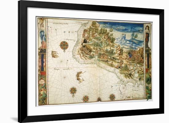 Brazil: Map And Native Indians-null-Framed Giclee Print