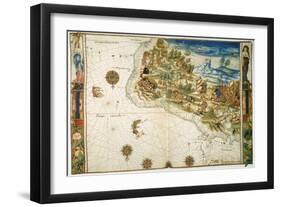 Brazil: Map And Native Indians-null-Framed Giclee Print