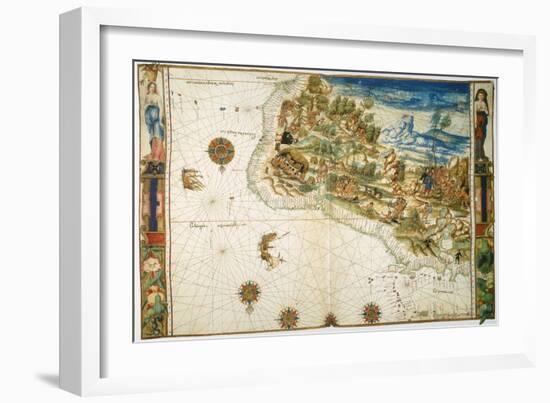 Brazil: Map And Native Indians-null-Framed Giclee Print