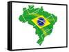 Brazil Map Flag Soccer-talitha-Framed Stretched Canvas