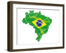 Brazil Map Flag Soccer-talitha-Framed Art Print