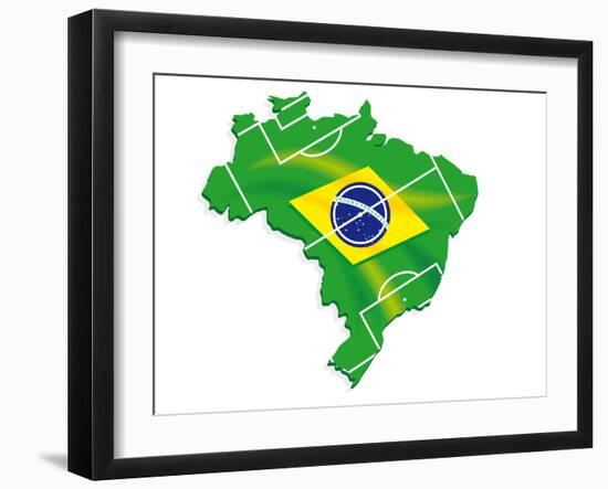 Brazil Map Flag Soccer-talitha-Framed Art Print