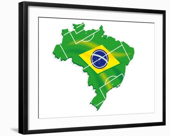 Brazil Map Flag Soccer-talitha-Framed Art Print