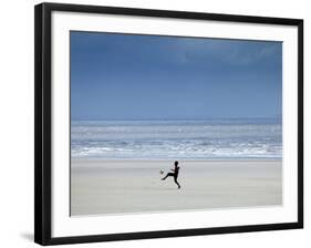 Brazil, Maranhao, Sao Luis, Sao Marcos Beach, Boy Playing Football on the Beach-Alex Robinson-Framed Photographic Print