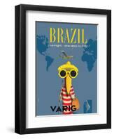 Brazil - Overnight One Stop to Rio de Janeiro - Varig Airlines, Vintage Travel Poster, 1950s-Francesco Petit-Framed Art Print