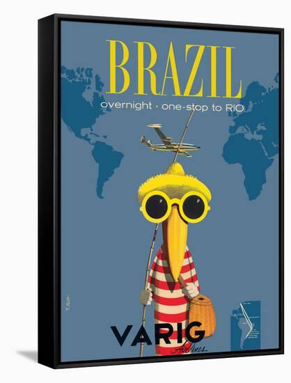 Brazil - Overnight One Stop to Rio de Janeiro - Varig Airlines, Vintage Travel Poster, 1950s-Francesco Petit-Framed Stretched Canvas