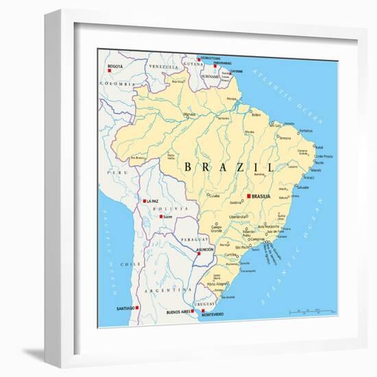 Brazil Political Map-Peter Hermes Furian-Framed Art Print