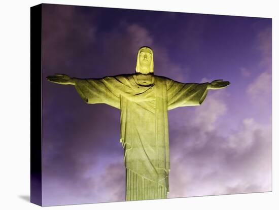 Brazil, Rio De Janeiro, Cosme Velho, Christ the Redeemer Statue at Atop Cocovado at Night-Jane Sweeney-Stretched Canvas