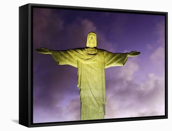 Brazil, Rio De Janeiro, Cosme Velho, Christ the Redeemer Statue at Atop Cocovado at Night-Jane Sweeney-Framed Stretched Canvas