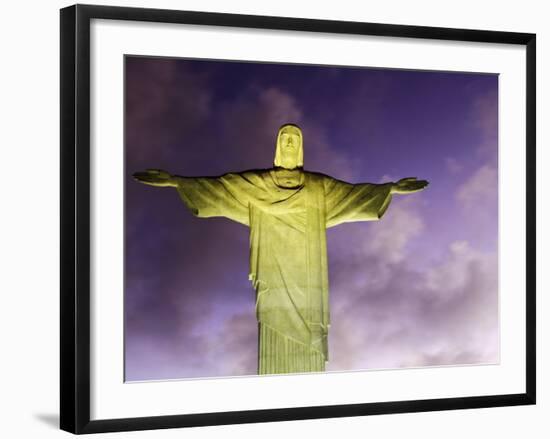 Brazil, Rio De Janeiro, Cosme Velho, Christ the Redeemer Statue at Atop Cocovado at Night-Jane Sweeney-Framed Photographic Print