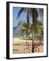 Brazil, Rio De Janeiro, Leblon Beach, Bike Leaning on Palm Tree-Jane Sweeney-Framed Photographic Print