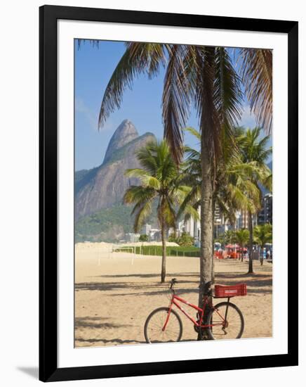 Brazil, Rio De Janeiro, Leblon Beach, Bike Leaning on Palm Tree-Jane Sweeney-Framed Photographic Print