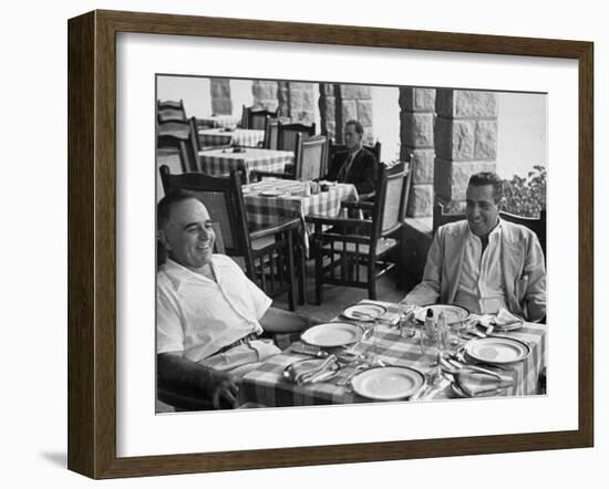 Brazil's Pres. Getulio Vargas Talking with Financial Advisor, Businessman Valentim Baucas-null-Framed Photographic Print