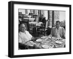 Brazil's Pres. Getulio Vargas Talking with Financial Advisor, Businessman Valentim Baucas-null-Framed Photographic Print