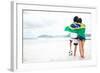 Brazil Soccer Fans Stand on Beach Together with Flag for World Cup with Ball-warrengoldswain-Framed Photographic Print