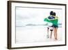 Brazil Soccer Fans Stand on Beach Together with Flag for World Cup with Ball-warrengoldswain-Framed Photographic Print