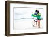 Brazil Soccer Fans Stand on Beach Together with Flag for World Cup with Ball-warrengoldswain-Framed Photographic Print