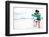 Brazil Soccer Fans Stand on Beach Together with Flag for World Cup with Ball-warrengoldswain-Framed Photographic Print