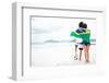 Brazil Soccer Fans Stand on Beach Together with Flag for World Cup with Ball-warrengoldswain-Framed Photographic Print