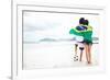 Brazil Soccer Fans Stand on Beach Together with Flag for World Cup with Ball-warrengoldswain-Framed Photographic Print