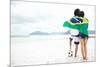 Brazil Soccer Fans Stand on Beach Together with Flag for World Cup with Ball-warrengoldswain-Mounted Photographic Print