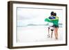 Brazil Soccer Fans Stand on Beach Together with Flag for World Cup with Ball-warrengoldswain-Framed Photographic Print